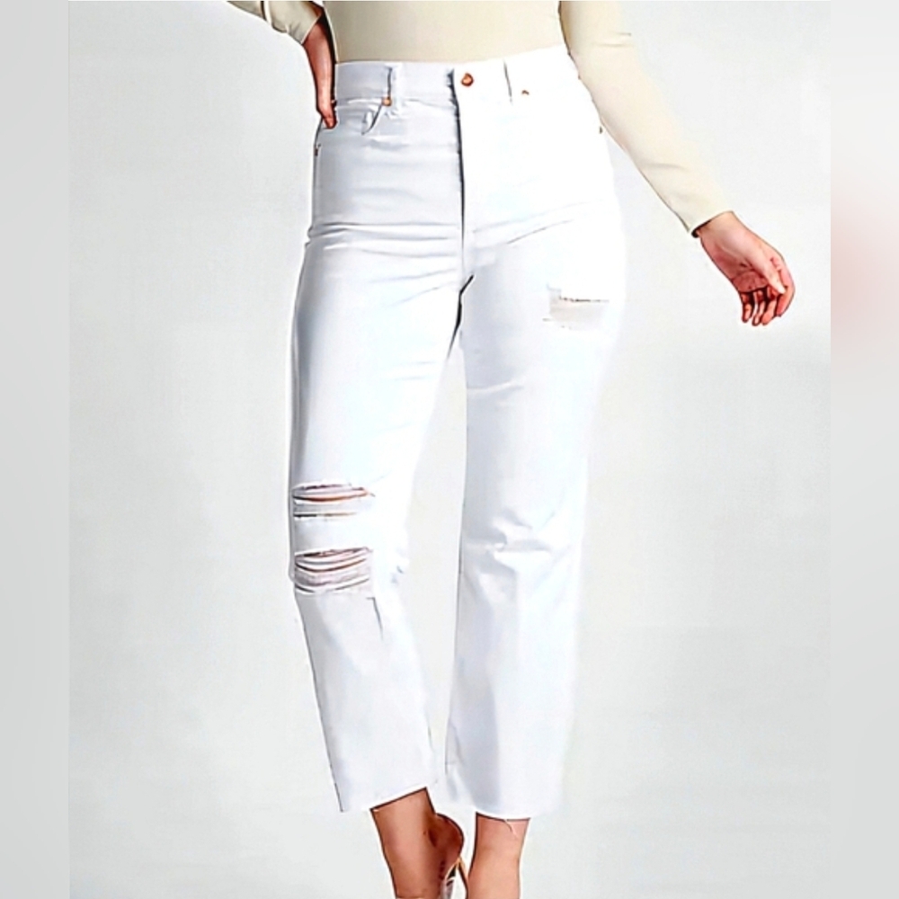 NWT Express High Waisted Ripped Straight Ankle Jeans Size 14 Long